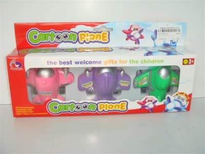 3PCS PULL BACK CARTOON PLANE 3ASST.GREEN/PINK/PURPLE - HP1003112