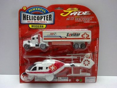 PULL LINE HELICOPTER W/FRICTION CONTAINER CAR - HP1003205