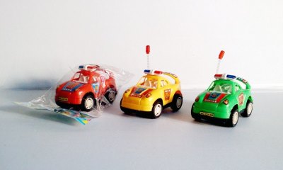 PULL LINE CARTOON POLICE CAR W/CANDY HOLDER RED/YELLOW/GREEN - HP1005578