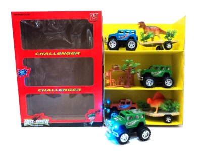 FRICTION TRUCK W/2DINOSAUR &OIL STASTION& CAR & LIGHT 4COLOR - HP1012489