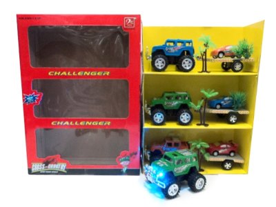 FFRICTION TRUCK W/3PULL BACK RACING CAR & LIGHT 4COLOR - HP1012493