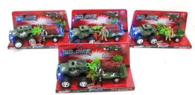 FRICTION MILITARY TRUCK W/HILL EARTHBAGS STONE FIREWOOD &LIGHT 4ASST. - HP1012502