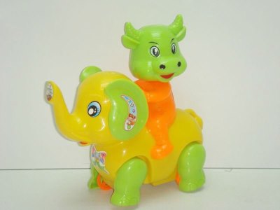 PULL LINE ELEPHANT W/OX & BELL YELLOW/GREEN - HP1013056