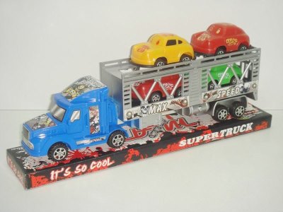 FRICTION TRUCK W/4 CARTOON CAR RED/BLUE - HP1013134