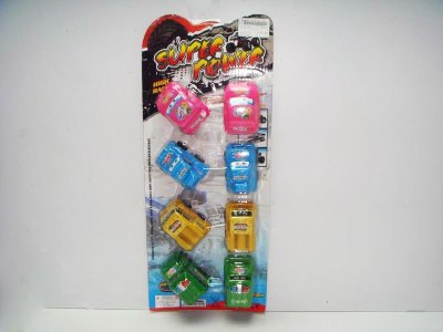 8PCS PULL BACK CARTOON CAR 4ASST.GREEN/BLUE/YELLOW/PINK - HP1013671