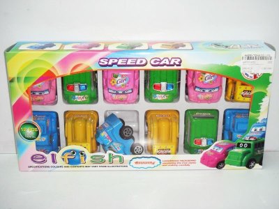 12PCS PULL BACK CARTOON CAR 4ASST.GREEN/BLUE/YELLOW/PINK - HP1013672