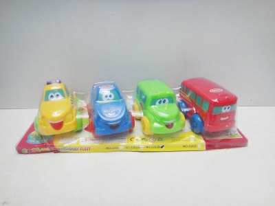 4只装卡通惯性车 黄蓝绿红4色 4款混装 - HP1019290
