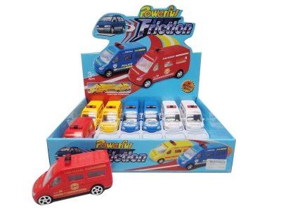 FRICTION POLICE CAR RED/BLUE/WHITE/YELLOW 12PCS/DISPLAY BOX - HP1023322