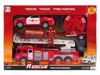 FRICTION FIRE TRUCK SET(WATERCART,SMALL CAR & ACCESSORIES) - HP1027262
