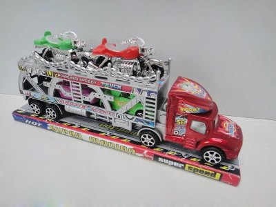 FRICTION TRUCK W/2 MOTORCYCLE & 2FREE WAY CAR RED/BLUE - HP1033347