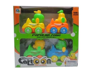4PCS FRICTION CARTOON CAR 4ASST ORANGE/YELLOW/GREEN/BLUE - HP1033627