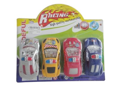 4PCS PULL BACK POLICE CAR YELLOW/BLUE/SILVER/RED  - HP1035410