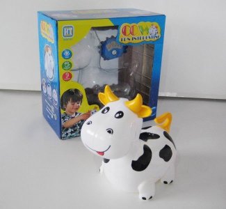 B/O CARTOON COW W/LIGHT & MUSIC & BUMP AND GO，WHITE/PINK  - HP1035869