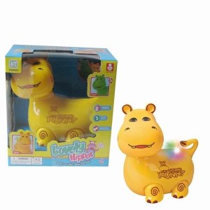 B/O CARTOON HIPPO W/LIGHT & MUSIC & BUMP AND GO 2ASST，YELLOW/GREEN - HP1039490