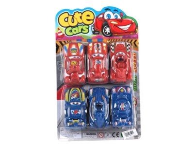 PULL BACK CARTOON CAR 6PCS 6ASST RED/BLUE/GREEN - HP1049314