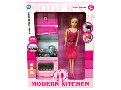 KITCHEN SET W/DOLL LIGHT&MUSIC 3*AG13 INCLUDED 2ASST - HP1066978
