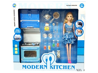 KITCHEN SET W/DOLL LIGHT&MUSIC 3*AG13 INCLUDED 2ASST - HP1066984
