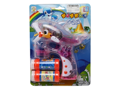 B/O TRANSPARENT DOLPHIN BUBBLE GUN W/MUSIC，LIGHT，2 BOTTLE LIQUID - HP1072284