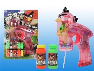B/O TRANSPARENT ANGRY BIRD BUBBLE GUN W/MUSIC，4 LED，2 BOTTLE LIQUID - HP1072340