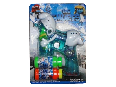 B/O TRANSPARENT THE SMURFS BUBBLE GUN W/MUSIC，4 LED，2 BOTTLE LIQUID - HP1072371