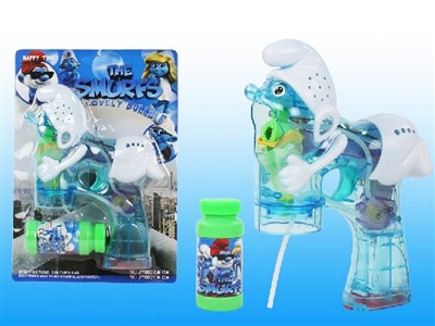B/O TRANSPARENT THE SMURFS BUBBLE GUN W/MUSIC，4 LED，1 BOTTLE LIQUID - HP1072375