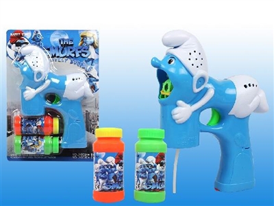 B/O THE SMURFS BUBBLE GUN W/MUSIC，BLUE LED，2 BOTTLE LIQUID - HP1072380