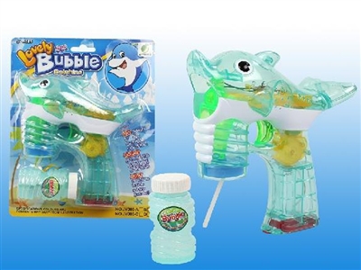 B/O TRANSPARENT SHARK BUBBLE GUN W/MUSIC，4 LED，1 BOTTLE LIQUID - HP1072384