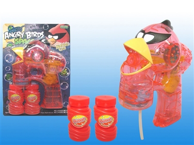 B/O TRANSPARENT ANGRY BIRD BUBBLE GUN W/MUSIC，4 LED，2 BOTTLE LIQUID - HP1072413