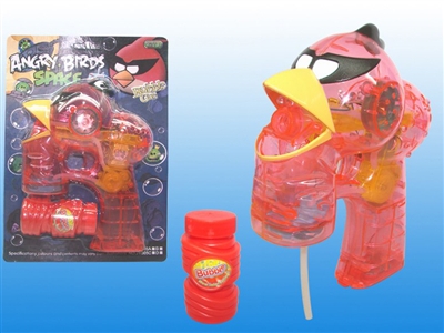 B/O TRANSPARENT ANGRY BIRD BUBBLE GUN W/MUSIC，4 LED，1 BOTTLE LIQUID - HP1072414