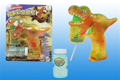 B/O TRANSPARENT DINOSAUR BUBBLE GUN W/MUSIC，4 LED，1 BOTTLE LIQUID - HP1072435
