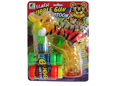 B/O TRANSPARENT TIGER BUBBLE GUN W/MUSIC，LIGHT，2 BOTTLE LIQUID - HP1072446
