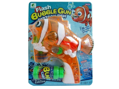 B/O TRANSPARENT CLOWNFISH BUBBLE GUN W/MUSIC，4 LED，1 BOTTLE LIQUID - HP1072447
