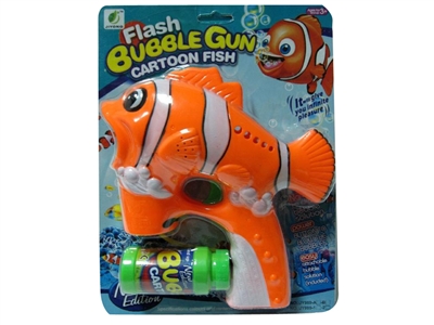 B/O CLOWNFISH BUBBLE GUN W/MUSIC，BLUE LED，1 BOTTLE LIQUID - HP1072449