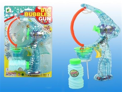 B/O TRANSPARENT BUBBLE GUN W/MUSIC，BLUE LED，1 BOTTLE LIQUID - HP1072454