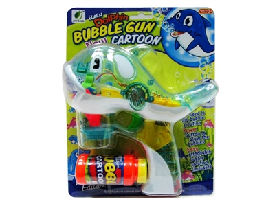 B/O TRANSPARENT DOLPHIN BUBBLE GUN W/MUSIC，4 LED，1 BOTTLE LIQUID - HP1072460