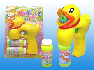 B/O TRANSPARENT DUCK BUBBLE GUN W/MUSIC，BLUE LED，2 BOTTLE LIQUID - HP1072477