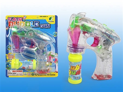 B/O TRANSPARENT BUBBLE GUN W/MUSIC，LIGHT，1 BOTTLE LIQUID - HP1072485