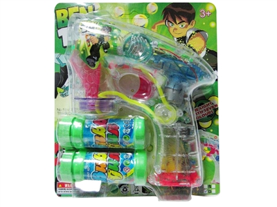 B/O TRANSPARENT BEN10 BUBBLE GUN W/MUSIC，LIGHT，2 BOTTLE LIQUID - HP1072494