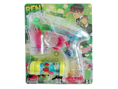 B/O TRANSPARENT BEN10 BUBBLE GUN W/MUSIC，LIGHT，1 BOTTLE LIQUID - HP1072495