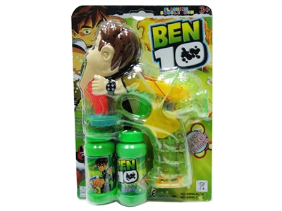 B/O TRANSPARENT BEN10 BUBBLE GUN W/MUSIC，4 LED，2 BOTTLE LIQUID - HP1072516