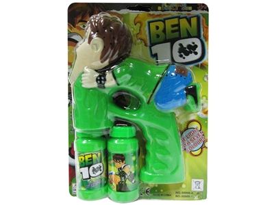 B/O BEN10 BUBBLE GUN W/MUSIC，BLUE LED，2 BOTTLE LIQUID - HP1072518