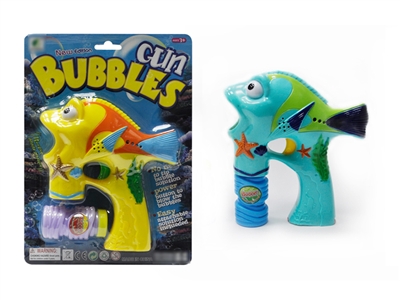 B/O MINI FISH BUBBLE GUN W/MUSIC，BLUE LED，1 BOTTLE LIQUID - HP1075543