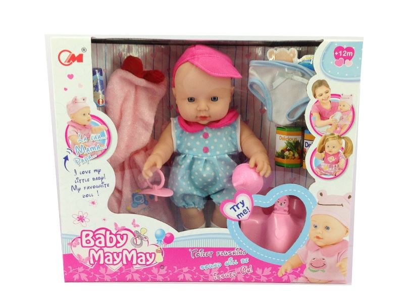 30CM PLASTIC BODY DOLL W/ACCESSORIES & 6 SOUNDS IC,2 COLORS，RED/BLUE - HP1082677