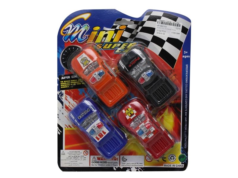 PULL BACK CAR 4PCS，BLACK/BLUE/RED/ORANGE - HP1082703
