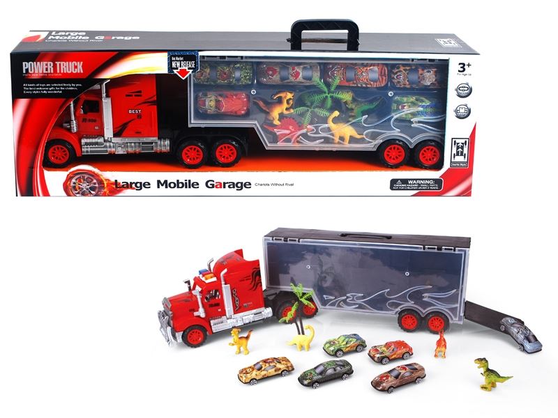 FRICTION CONTAINER TRUCK W/6PCS DIE CAST CAR+DINOSAUR - HP1083560