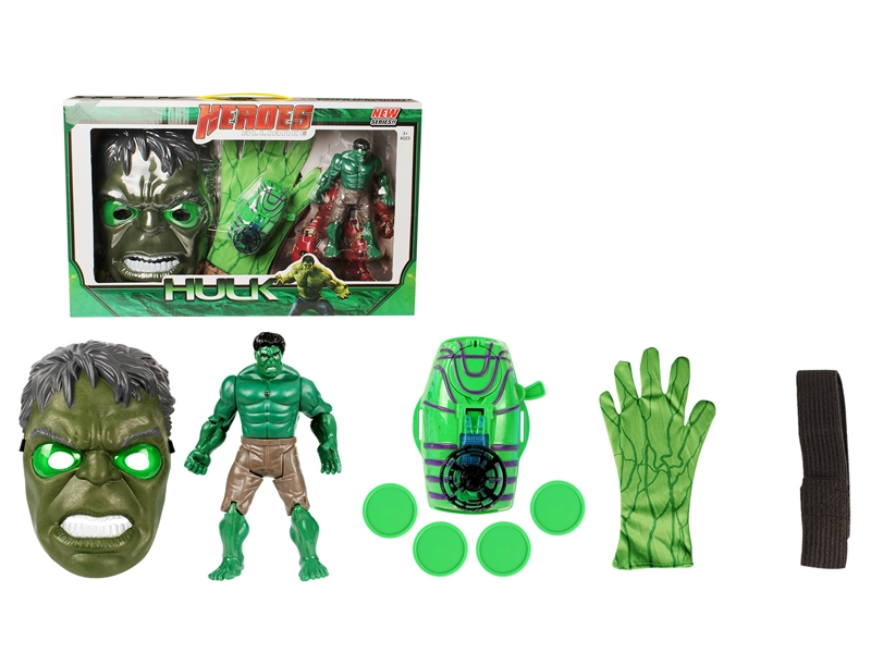 HULK MASK W/GLOVE & LAUNCHER & DOLL & LIGHT & MUSIC ,INCLUDED BATTERY - HP1085501