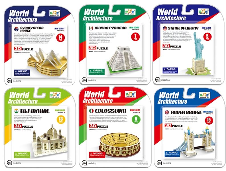 3D PUZZLE 6ASST 15/8/7/13/8/5PCS - HP1087241