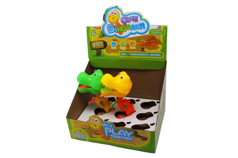 DINOSAUR W/LIGHT,MUSIC,CAN PUT INTO CANDY YELLOW/ORANGE/GREEN 9PCS/DISPLAY BOX - HP1088030