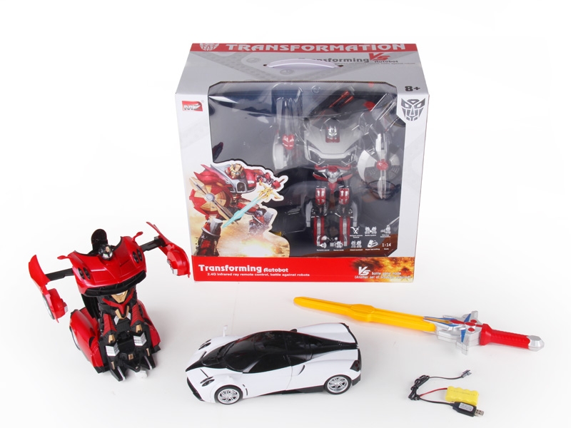 1:14六通帕加尼变形机器人+2.4G对战剑型遥控器带灯光音乐，跳舞 包电 红、白 - HP1089725