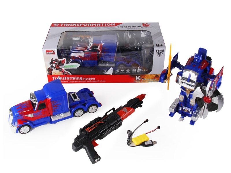 1:14六通擎天柱遥控变形机器人+2.4G对战枪形遥控器带灯光 包电 - HP1089745